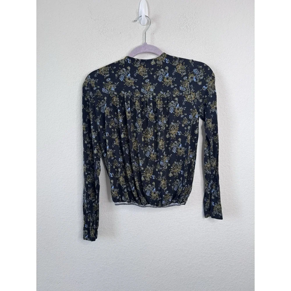 Free People Intimately Wrap‎ Top Sz S Floral Long Sleeve Boho Prairie Peasant